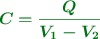 \color[RGB]{2,112,20}{\bm{C = \frac{Q}{V_1 - V_2}}}
