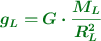 \color[RGB]{2,112,20}{\bm{g_L = G\cdot \frac{M_L}{R_L^2}}}