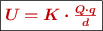 \fbox{\color[RGB]{192,0,0}{\bm{U = K\cdot \frac{Q\cdot q}{d}}}}