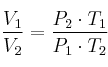 \frac{V_1}{V_2} = \frac{P_2\cdot T_1}{P_1\cdot T_2}
