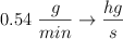 0.54\ \frac {g}{min} \to \frac {hg}{s}