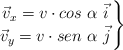 \left \vec v_x  = v\cdot cos\ \alpha\ \vec i \atop \vec v_y =  v\cdot sen\ \alpha\ \vec j \right \}