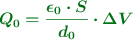 \color[RGB]{2,112,20}{\bm{Q_0 = \frac{\epsilon_0\cdot S}{d_0}\cdot \Delta V}}