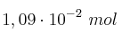 1,09\cdot 10^{-2}\ mol