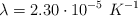 \lambda = 2.30\cdot 10^{-5}\ K^{-1}