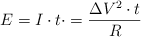 E  = I\cdot t\cdot \DeltaV = \frac{\Delta V^2\cdot t}{R}