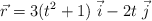 \vec{r} = 3(t^2 + 1)\ \vec{i} - 2t\ \vec{j}