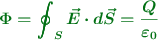 \color[RGB]{2,112,20}{\bm{\Phi = \oint_S \vec{E}\cdot d\vec{S} = \frac{Q}{\varepsilon_0}}}