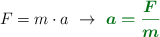 F = m\cdot a\ \to\ \color[RGB]{2,112,20}{\bm{a = \frac{F}{m}}}