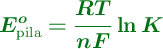 \color[RGB]{2,112,20}{\bm{E^o_{\text{pila}} = \frac{RT}{nF} \ln K}}