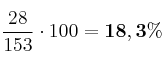 \frac{28}{153}\cdot 100 = \bf 18,3\%