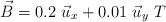 \vec {B} = 0.2\ \vec {u}_x + 0.01\ \vec{u}_y\ T