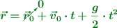 \color[RGB]{2,112,20}{\bm{\vec r = \cancelto{0}{\vec r_0} + \vec v_0\cdot t + \frac{g}{2}\cdot t^2}}