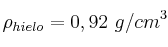 \rho_{hielo} = 0,92\ g/cm^3