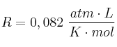 R = 0,082\ \frac{atm\cdot L}{K\cdot mol} R = 0,082\ \frac{atm\cdot L}{K\cdot mol}