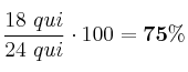 \frac{18\ qui}{24\ qui}\cdot 100 = \bf 75\%
