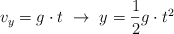 v_y  = g\cdot t\ \to\ y = \frac{1}{2}g\cdot t^2