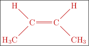 \fbox{\color[RGB]{192,0,0}{\chemfig{H_3C-[:45]C(-[:135]H)=C(-[:45]H)-[:-45]CH_3}}}