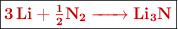 \fbox{\color[RGB]{192,0,0}{\textbf{\ce{3Li + \ce{1/2}N2 -> Li3N}}}}