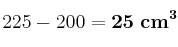 225 - 200 = \bf 25\ cm^3
