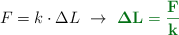 F = k\cdot \Delta L\ \to\ \color[RGB]{2,112,20}{\bf{\Delta L = \frac{F}{k}}}