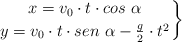 \left x = v_0\cdot t\cdot cos\ \alpha  \atop y = v_0\cdot t\cdot sen\ \alpha - \frac{g}{2}\cdot t^2 \right \}