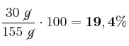 \frac{30\ \cancel{g}}{155\ \cancel{g}}\cdot 100 = \bf 19,4\%