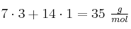 7\cdot 3 + 14\cdot 1 = 35\ \textstyle{g\over mol}