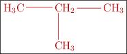 \fbox{\color[RGB]{192,0,0}{\bf{\chemfig{H_3C-CH_2(-[6]CH_3)-CH_3}}}}