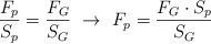 \frac{F_p}{S_p}  = \frac{F_G}{S_G}\ \to\ F_p = \frac{F_G\cdot S_p}{S_G}