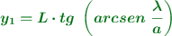 \color[RGB]{2,112,20}{\bm{y_1 = L\cdot tg\ \left(arcsen\ \frac{\lambda}{a}\right)}}