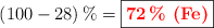 (100 - 28)\% = \fbox{\color{red}{\bf 72\%\ (\ce{Fe})}}