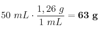 50\ mL\cdot \frac{1,26\ g}{1\ mL} = \bf 63\ g