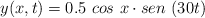 y(x, t) = 0.5\ cos\ x\cdot sen\ (30t)