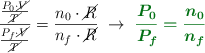 \frac{\frac{P_0\cdot \cancel{V}}{\cancel{T}}}{\frac{P_f\cdot \cancel{V}}{\cancel{T}}} = \frac{n_0\cdot \cancel{R}}{n_f\cdot \cancel{R}}\ \to\ \color[RGB]{2,112,20}{\bm{\frac{P_0}{P_f} = \frac{n_0}{n_f}}}
