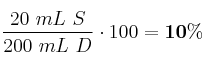 \frac{20\ mL\ S}{200\ mL\ D}\cdot 100 = \bf 10\%