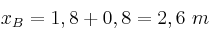 x_B = 1,8 + 0,8 = 2,6\ m