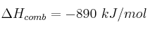\Delta H_{comb} = - 890\ kJ/mol
