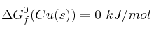 \Delta G_f^0 (Cu (s)) = 0\ kJ/mol