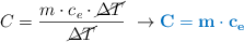 C = \frac{m\cdot c_e\cdot \cancel{\Delta T}}{\cancel{\Delta T}}\ \to \color[RGB]{0,112,192}{\bf C = m\cdot c_e}}