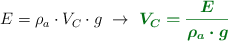 E = \rho_a\cdot V_C\cdot g\ \to\ \color[RGB]{2,112,20}{\bm{V_C = \frac{E}{\rho_a\cdot g}}}