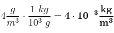 4\frac{g}{m^3}\cdot \frac{1\ kg}{10^3\ g} = \bf 4\cdot 10^{-3}\frac{kg}{m^3}