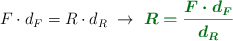 F\cdot d_F = R\cdot d_R\ \to\ \color[RGB]{2,112,20}{\bm{R = \frac{F\cdot d_F}{d_R}}}
