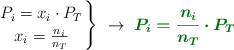 \left P_i = x_i\cdot P_T \atop x_i = \frac{n_i}{n_T} \right \}\ \to\ \color[RGB]{2,112,20}{\bm{P_i = \frac{n_i}{n_T}\cdot P_T}}