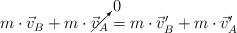 m\cdot \vec v_B + m\cdot \cancelto{0}{\vec v_A} = m\cdot \vec v_B^{\prime} + m\cdot \vec v_A^{\prime}