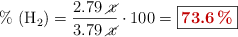 \%\ (\ce{H2}) = \frac{2.79\ \cancel x}{3.79\ \cancel x}\cdot 100 = \fbox{\color[RGB]{192,0,0}{\bf 73.6\%}}