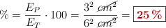 \% = \frac{E_P}{E_T}\cdot 100 = \frac{3^2\ \cancel{cm^2}}{6^2\ \cancel{cm^2}} = \fbox{\color[RGB]{192,0,0}{\bf 25\%}}