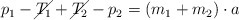 p_1 - \cancel{T_1} + \cancel{T_2} - p_2 = (m_1 + m_2)\cdot a