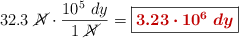 32.3\ \cancel{N}\cdot \frac{10^5\ dy}{1\ \cancel{N}} = \fbox{\color[RGB]{192,0,0}{\bm{3.23\cdot 10^6\ dy}}}