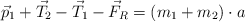 \vec p_1 + \vec T_2 - \vec T_1 - \vec F_R = (m_1 + m_2)\cdot a